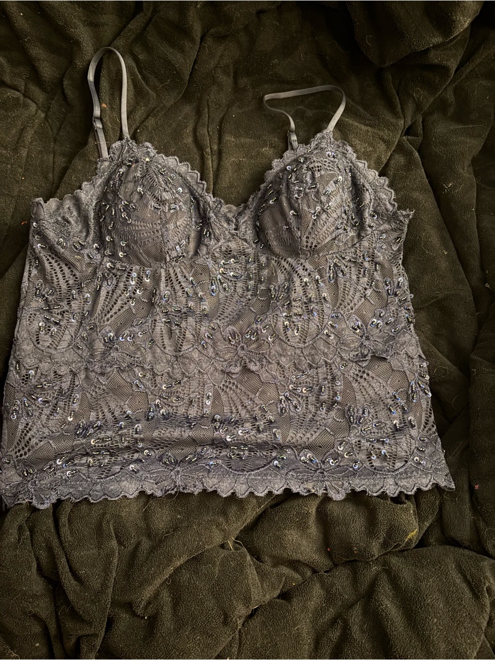 Vintage Le Chateau Blue Lace Beaded Sequin Top